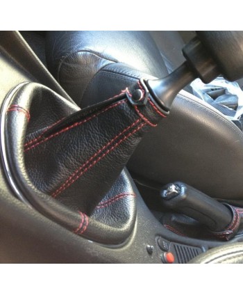 copy of alfa romeo 147 black leather gear shift gaiter and Red embroidery