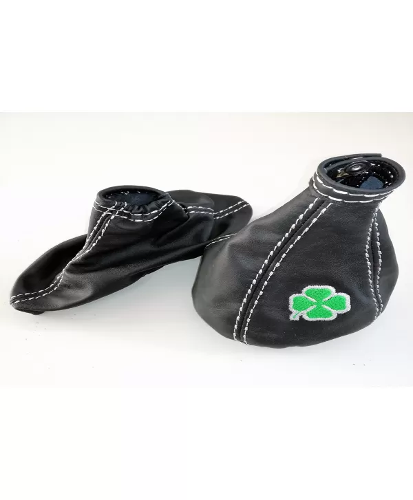 copy of black leather gear shift and hand brake gaiter for Alfa Romeo 147 + snake logo