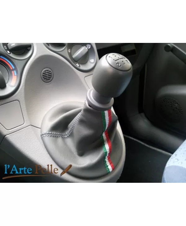 Cuffia cambio Fiat Panda in pelle grigia e tricolore