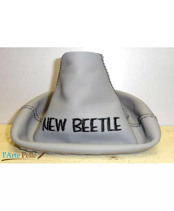 New Beetle cuffia cambio in vera pelle grigia con ricamo