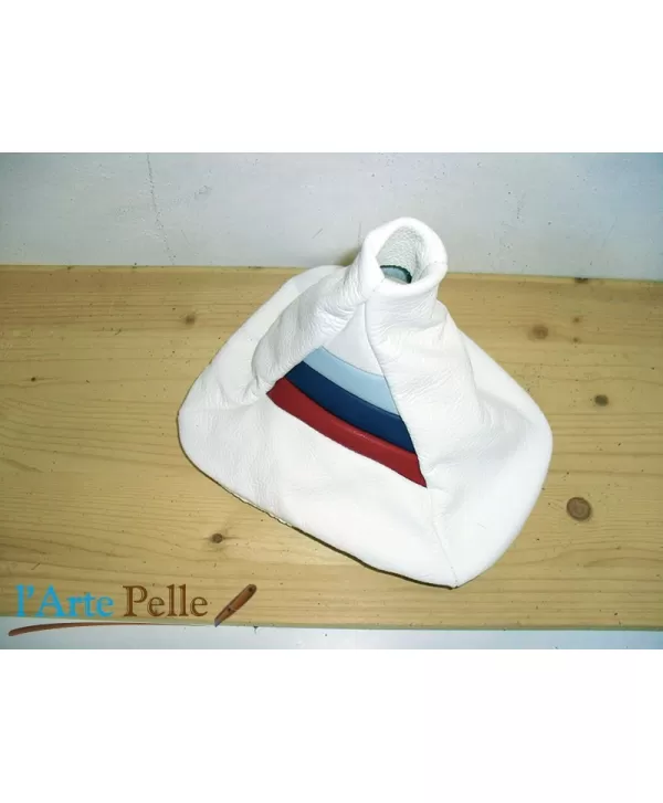 BMW e90-e91 soufflet levier de vitesse en cuir blanc + broderie M sport