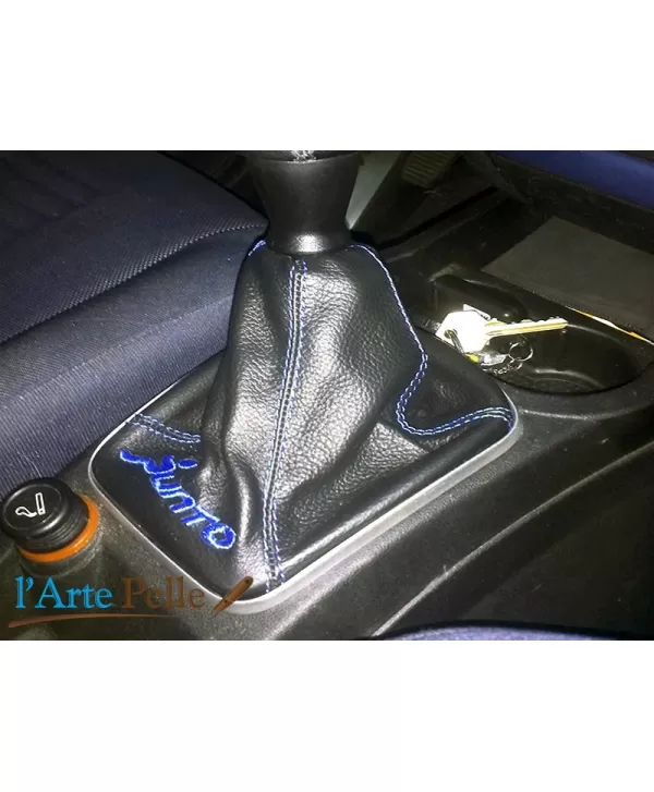 Cuffia cambio fiat grande punto - evo pelle nera ricamo blu