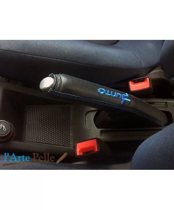 black leather hand brake gaiter for fiat grande punto-evo with embroidery