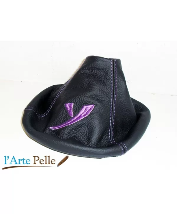 Lancia Ypsilon palanca de cambios cuero negro tapa + bordado morado