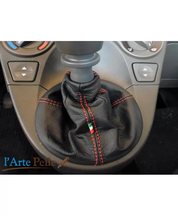 fiat panda - soufflet de levier de vitesse en cuir noir et coutures rouges