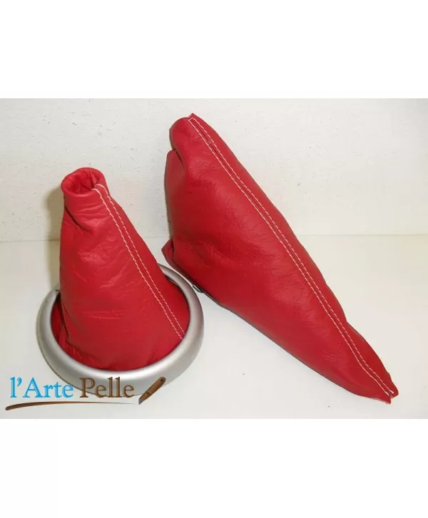 mini cooper cuffie cambio e freno in vera pelle rossa