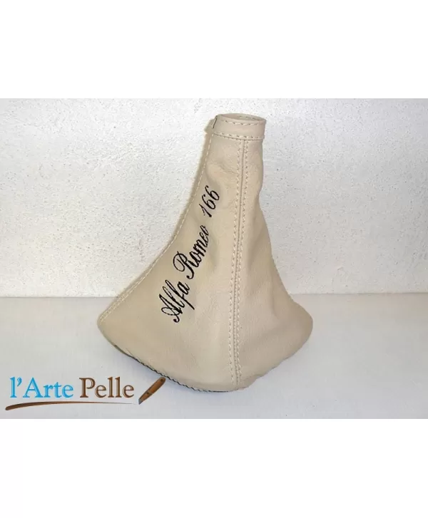 cuffia cambio Alfa Romeo 166 beige con ricamo nero