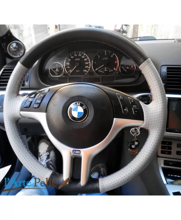 BMW E46 Lenkrad Abdeckung Schwarzes und graues Leder Nähte