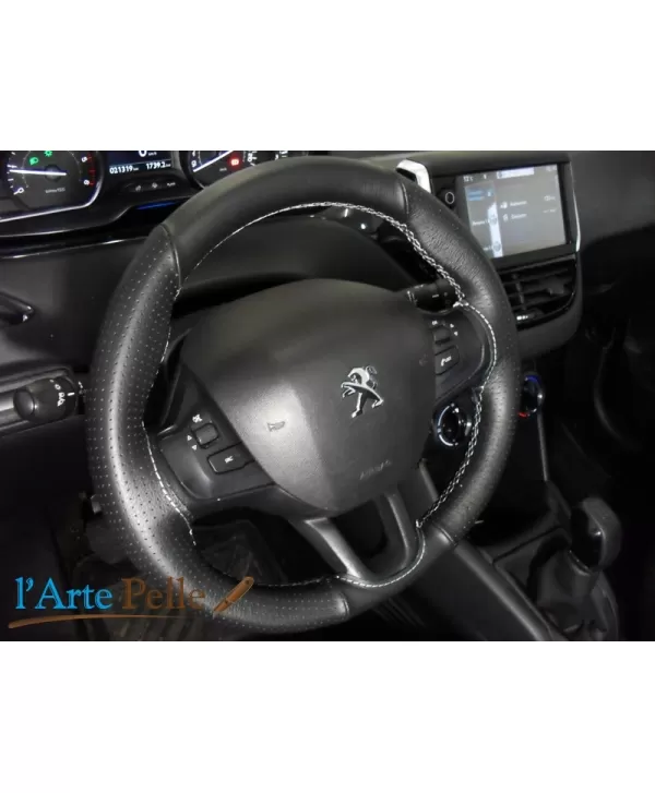 Peugeot 208 Lenkradbezug schwarz Echtleder Nähte Anpassen Haut