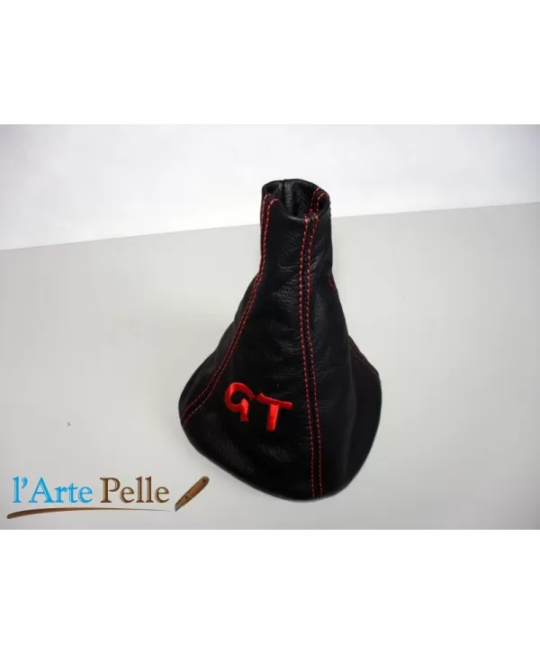 soufflet de levier de vitesse Fiat Punto GT Turbo en vrai cuir noir + broderie