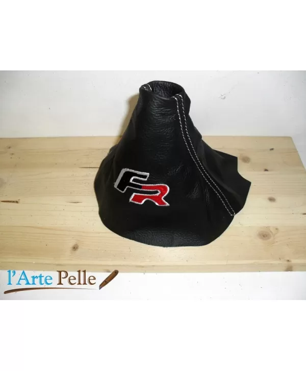 soufflet de levier de vitesse Seat Ibiza 6 l en vrai cuir noir + broderie
