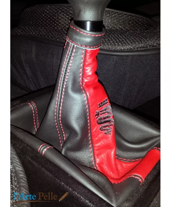 Cuffia leva cambio Alfa Romeo 156 2°serie vera pelle nera rossa+