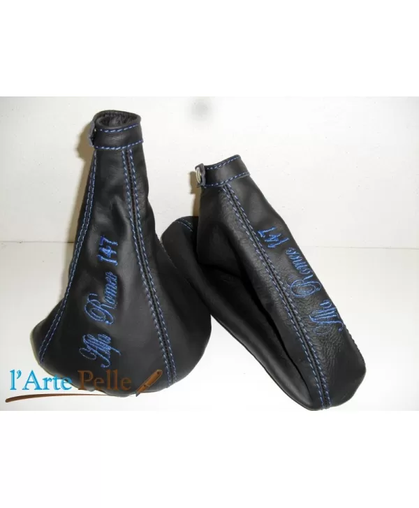 real black leather gearshift and handbrake gaiter Alfa Romeo 147 + embroidery