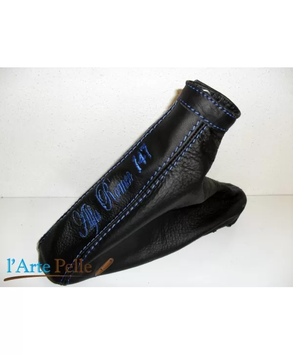 Cuffia leva cambio Alfa Romeo 147 vera pelle nera+ricamo