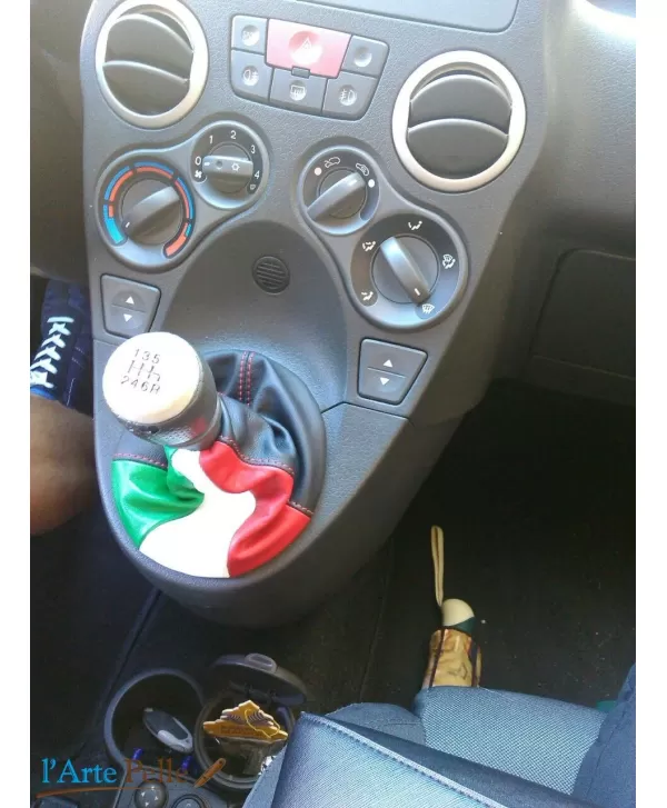 Cuffia cambio fiat panda nera + tricolore in vera pelle