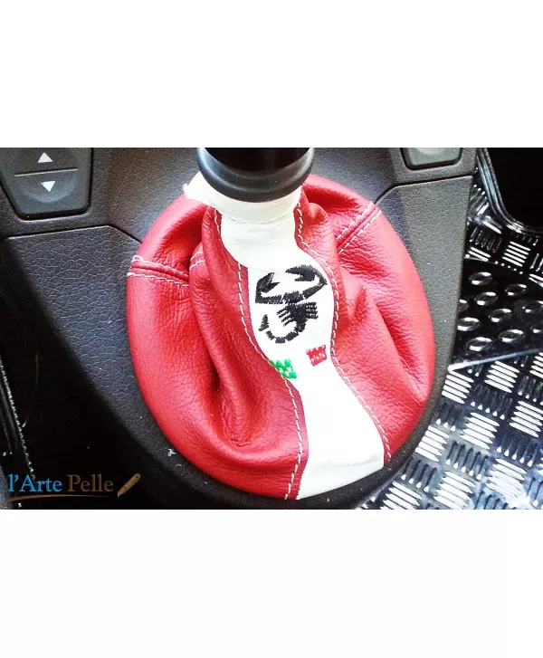 Fiat 500 Schalthebel Gamasche aus echtem Leder mit Stickerei und tricolor