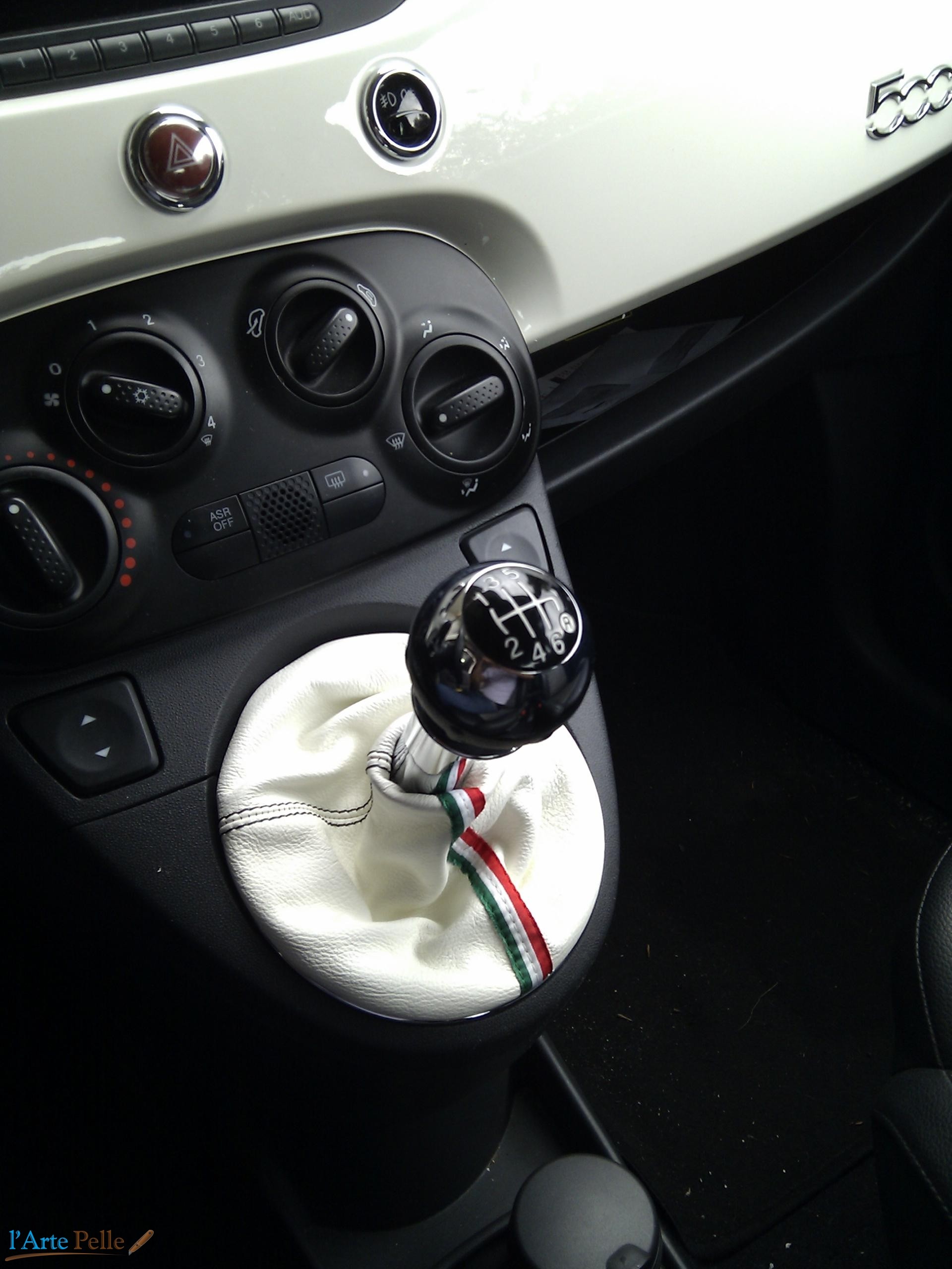 rivestimento cuffia Cambio Bianco Nuova Fiat 500 - Cuciture Personalizza  Pelle Personalizza