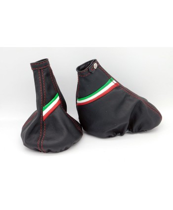Alfa Romeo Mito 955 (2012/2019) cuffia cambio e freno in pelle nera + tricolore lat.