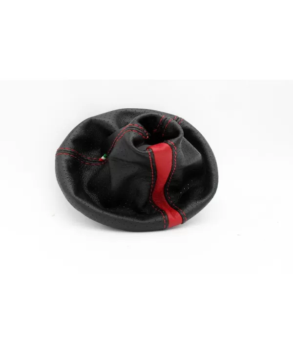 cuffia cambio compatibile Fiat 500 (2006-2009) vera pelle nera traforata + rosso