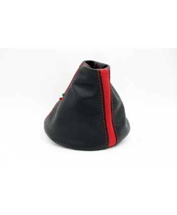 cuffia cambio compatibile Fiat 500 (2006-2009) vera pelle nera traforata + rosso