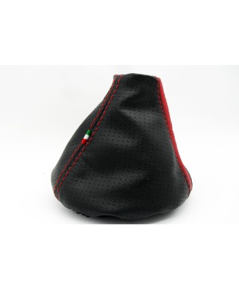 gear shift gaiter cover compatible with the Fiat 500 (2006-2009) genuine leather black perforated + red
