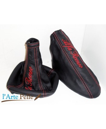 Gear & Handbrake Gaiter Black Genuine Leather Red GT-R Embroidery 